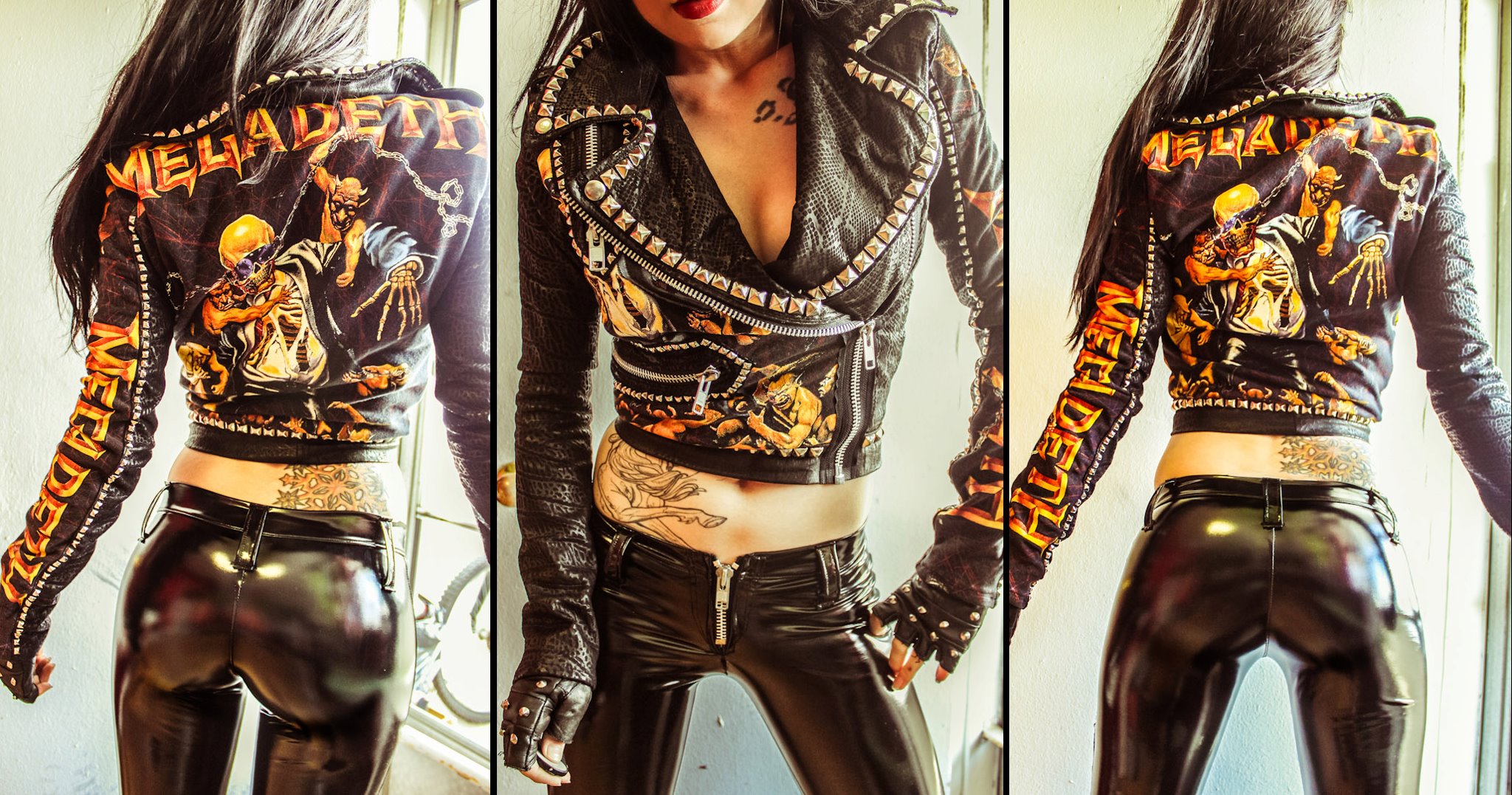 Leather jacket biker slut sucking cock photo